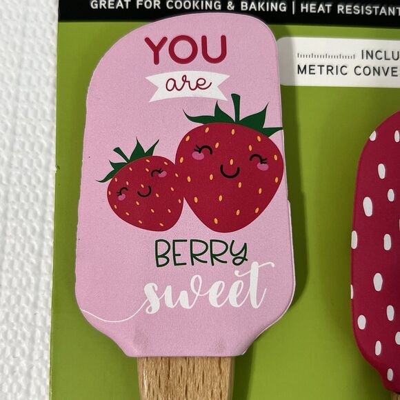 Kitch 2 PC Strawberry Silicone Spatula Set Wooden Handle Metric Conversion Chart - Picture 10 of 11